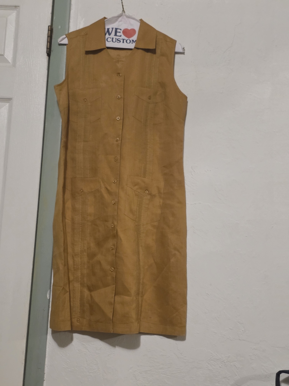 Sleeveless Button-Front Midi Dress in Mustard